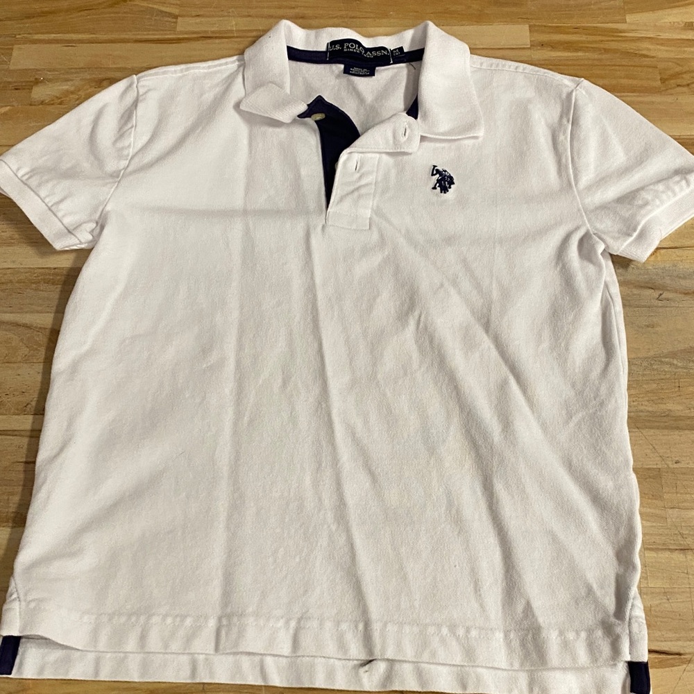 Kids U.S. Polo Assn. White Polo with Navy Logo size medium 8